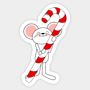 Cute Mouse with Candy Cane Sticker